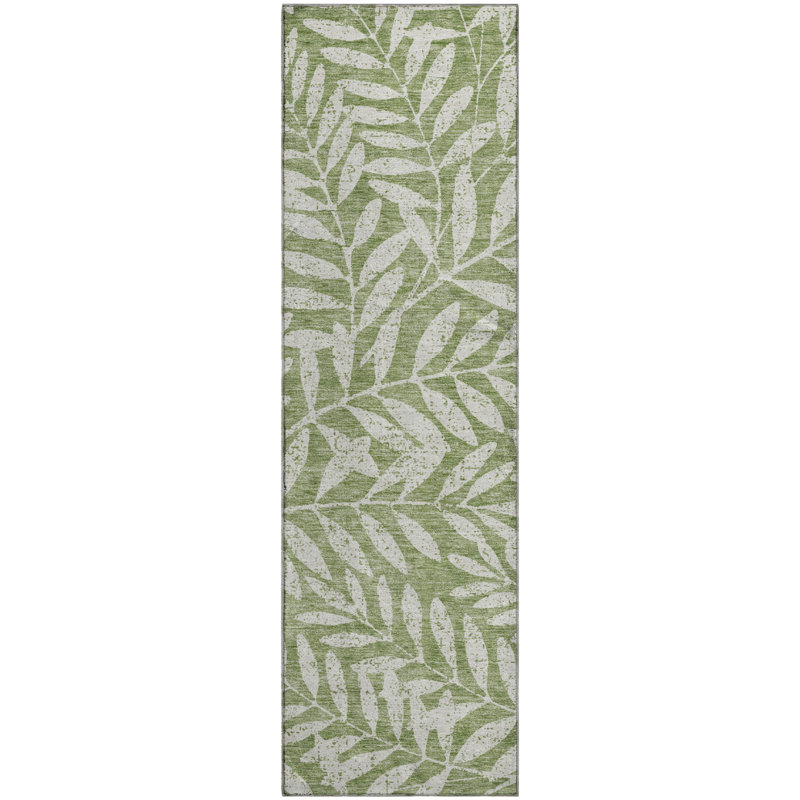 Premium Machine Washable Prisco Green Rug, Runner 2'3" x 7'6"