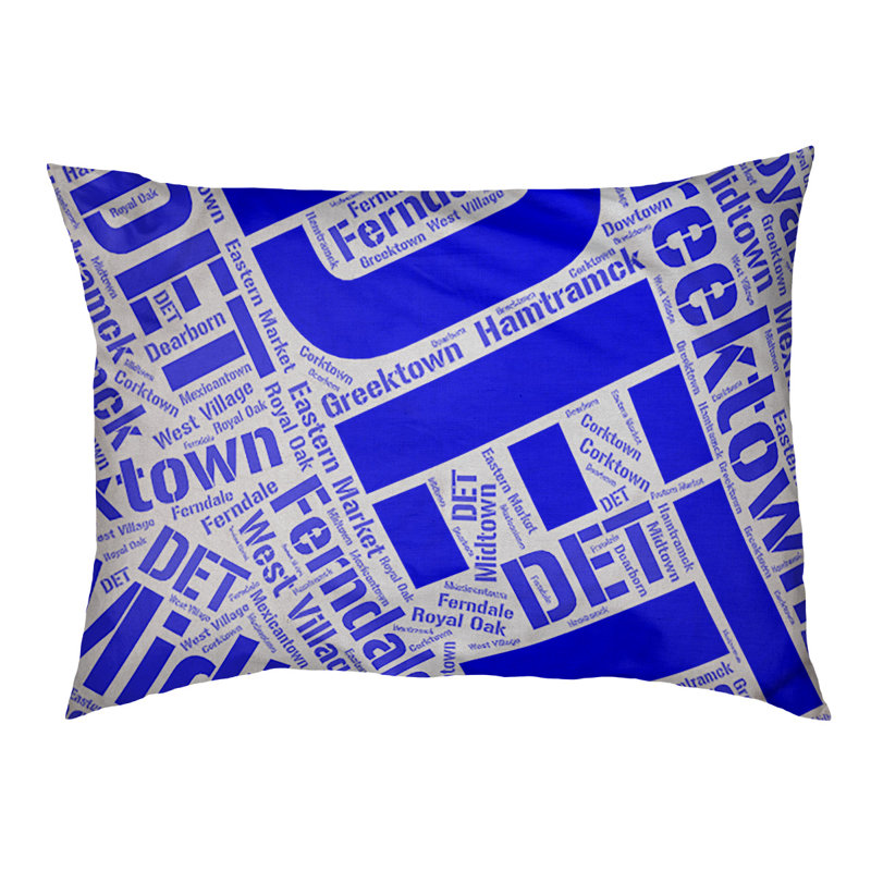 Coussin de chien « districts », Détroit, Moyen (H 9,5 po x l 28 po x P 18 po), Bleu
