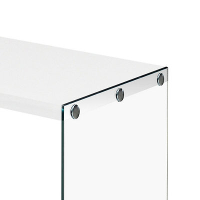 Hulo Coffee Table, Clear Glass Side Panels, 44 Inch Gray Wood Top