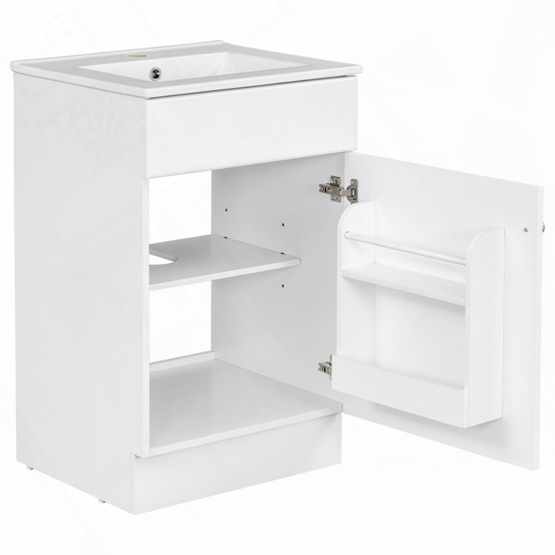 Meuble-lavabo 20 po avec lavabo en céramique, tablette réglable, Blanc / blanc
