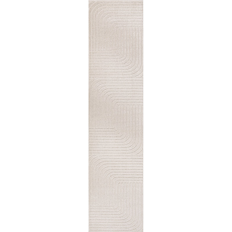 Odense High-Low Minimalist Angle Geometric Ivory/Cream Indoor/Outdoor Rug, Runner 2'2" x 10'