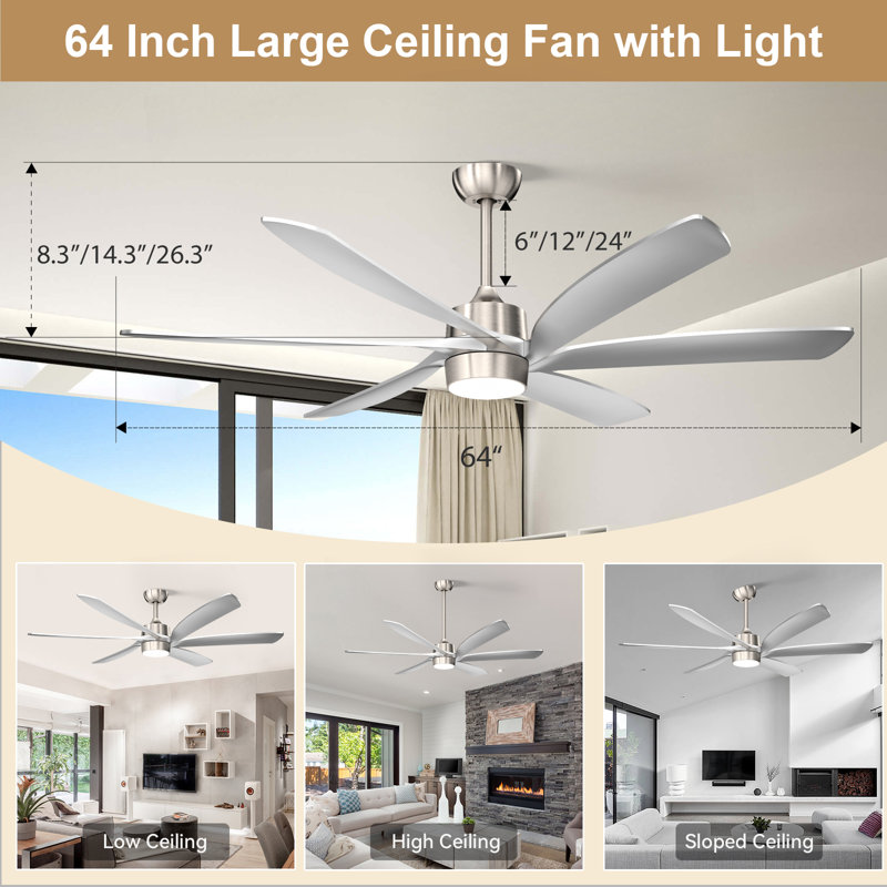 64" Modern Industrial Ceiling Fan With Light, 6 Abs Blades, Quiet Dc Motor, Perfect For Indoor/outdoor Use In Patio, Gazebo, Garage