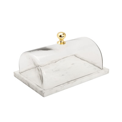 Rectangular Marble Cake Dome with Gold Knob
