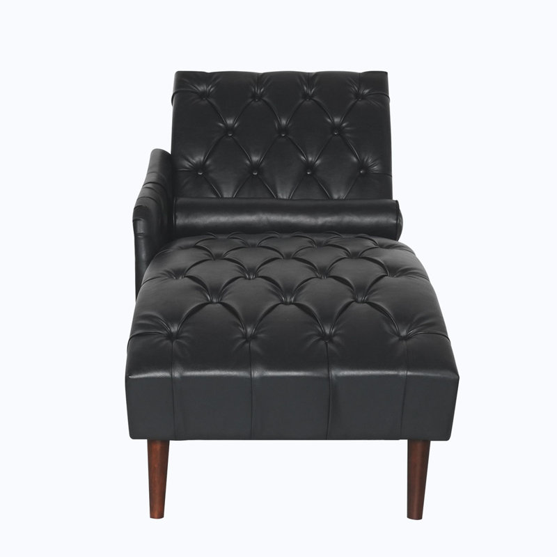 Indoor PU Button Tufted Chaise Lounge, Black