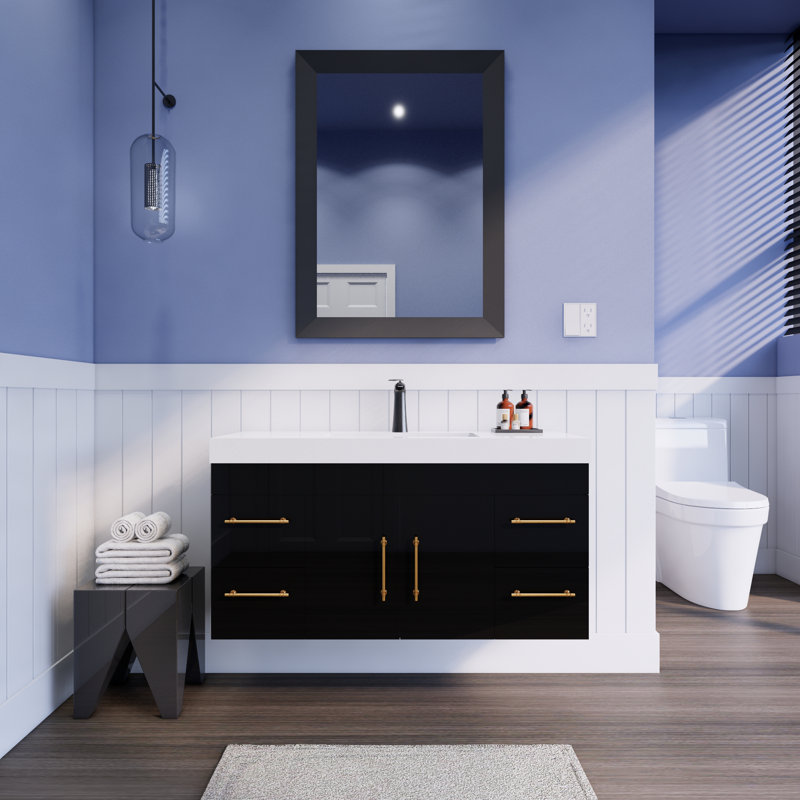 Ensemble de meuble-lavabo mural simple 48 po Lissy Spring, Noir lustré