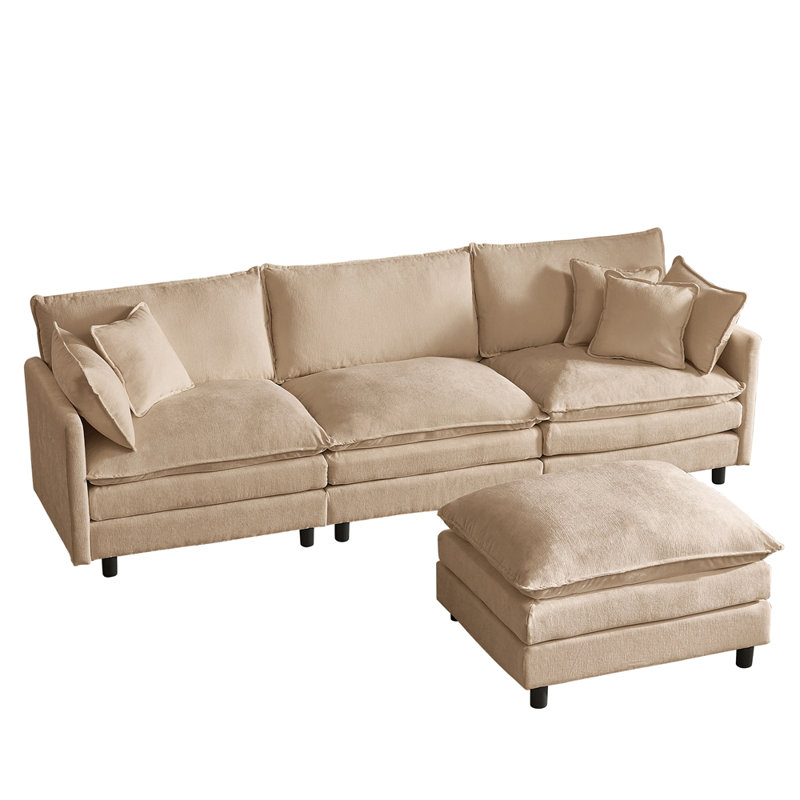 Ensemble de canapé modulaire modulaire en L de 110 po avec repose-pieds mobile, Café