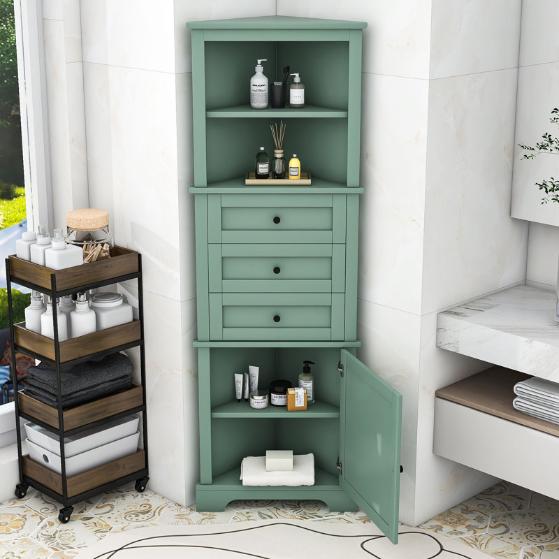 Armoire de salle de bain autoportante Zaviah, Vert