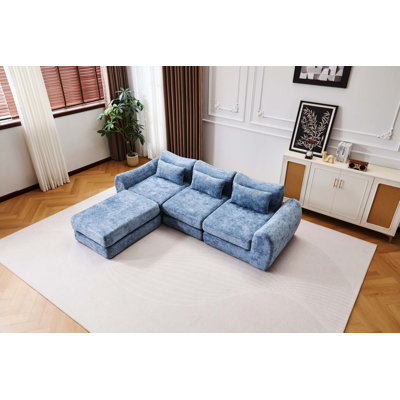 Foldable Wave Star Modular Sofa, Chenille Fabric, Instant Expansion Creative Furniture with 1 Middle Seat, 1 Ottoman and 1 Side Chaise for Living Room and Bedroom