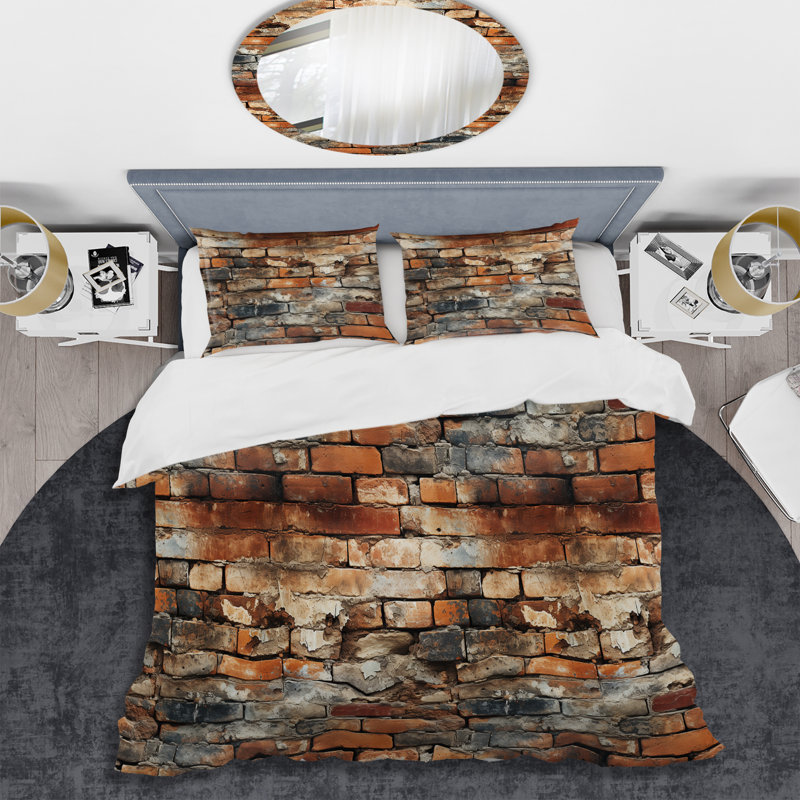 Old Brick Wall Elegance - Ensemble de housse de couette en brique - Microfibre de polyester