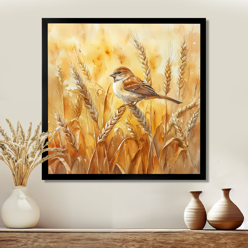 Moineau domestique dans un champ II - oiseau, art mural, Reproduction encadrée d'une seule photo, Noir, H 16 po x l 16 po