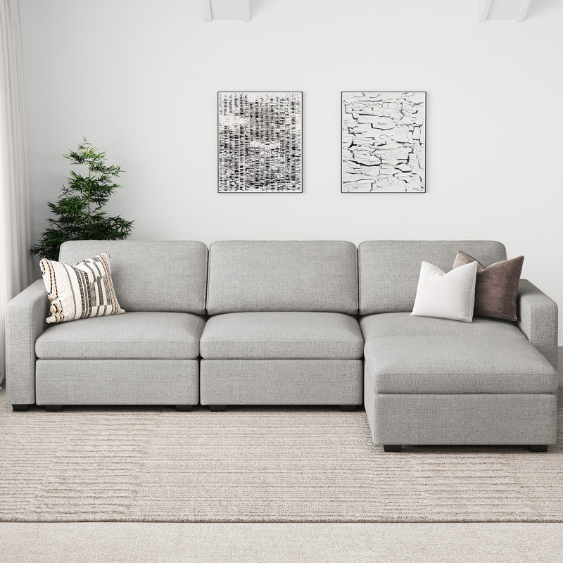 Hymes 101.5'' Wide L-Shaped 3-Seat Sofa Apartment Storage Couch With Detachable Cushion, Modular Sectional Sofa With Ottoman