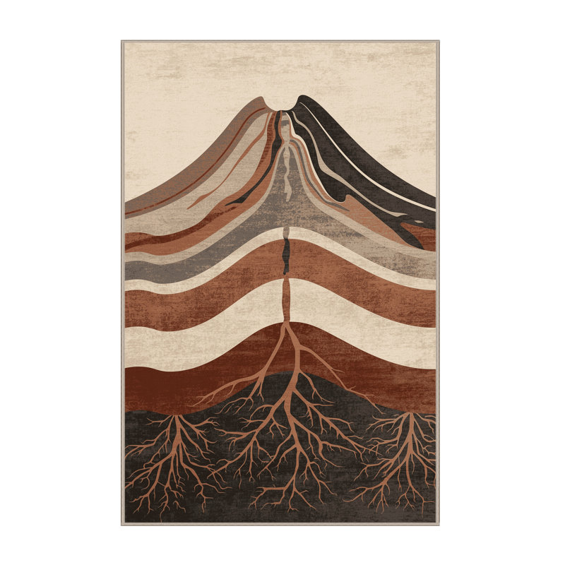 Tapis moelleux moelleux et moderne à motif de volcans Polc, 6 X 9