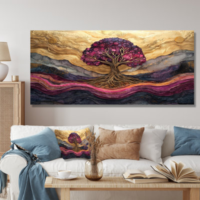 Burgendy Tree Of Life On Stone River II - Tree Of Life Wall Art for Living Room