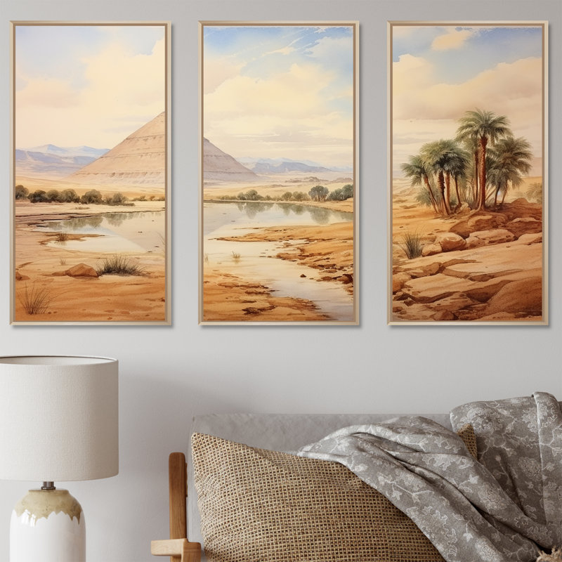Ancienne pyramide égyptienne, art mural, Cadre flottant brun, H 32 po x l 48 po x P 1 po