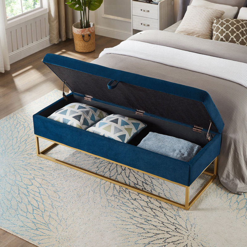 58.6"Upholstered Tufted Bed Bench with Storage, Navy Blue