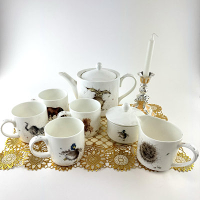 Service de vaisselle 7 pièces, service pour 4 Bone China, service pour 4, collection Wrendale Designs