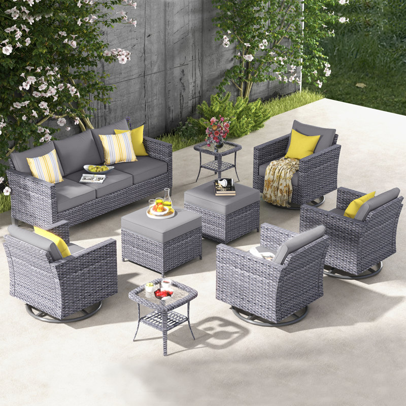Ensemble de conversation 9 pièces avec coussins 9 pièces, Gris foncé