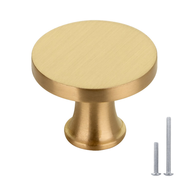 Bouton d'armoire de cuisine en or brossé 100% laiton massif 1-1 / 4 pouces (10 paquets), Or brossé