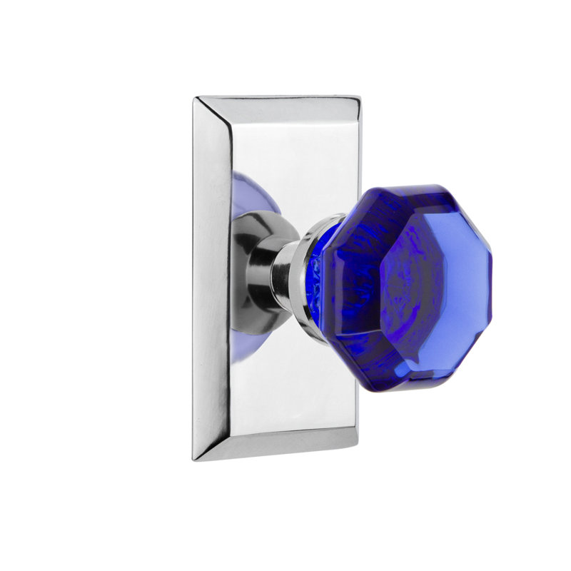 Plaque Studio avec poignée de porte en cobalt Waldorf, 2 3/4 po, Chrome brillant