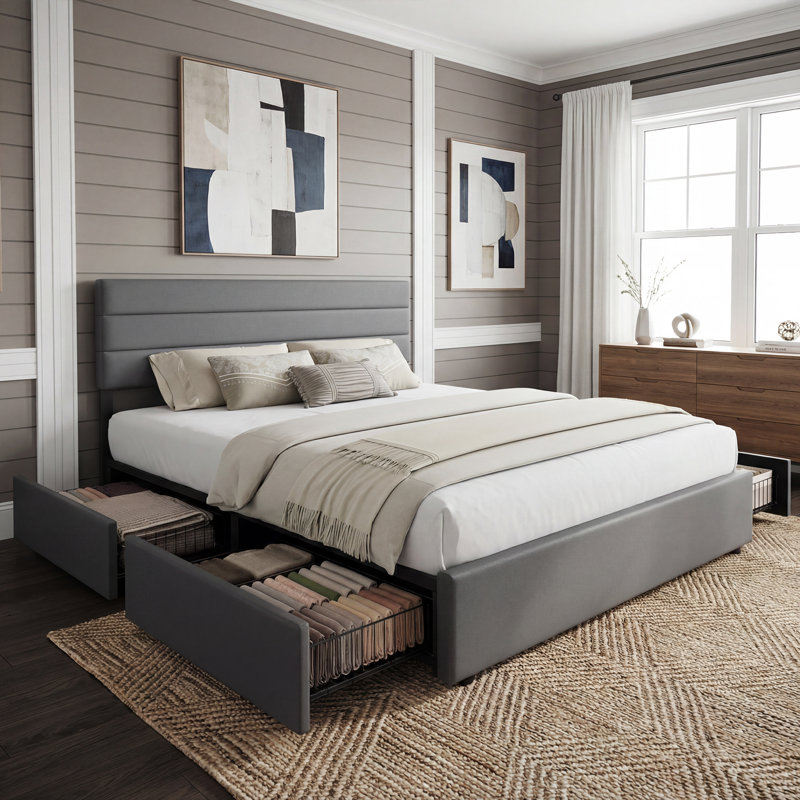 Grand lit avec tête de lit Candler, Grand lit, Gris