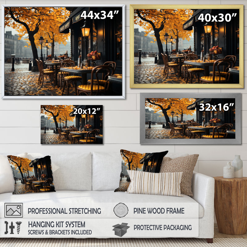 Décoration murale Maricarmen France Parisian Cafe III - France, H 16 po x l 32 po x P 1 po, Cadre naturel flottant