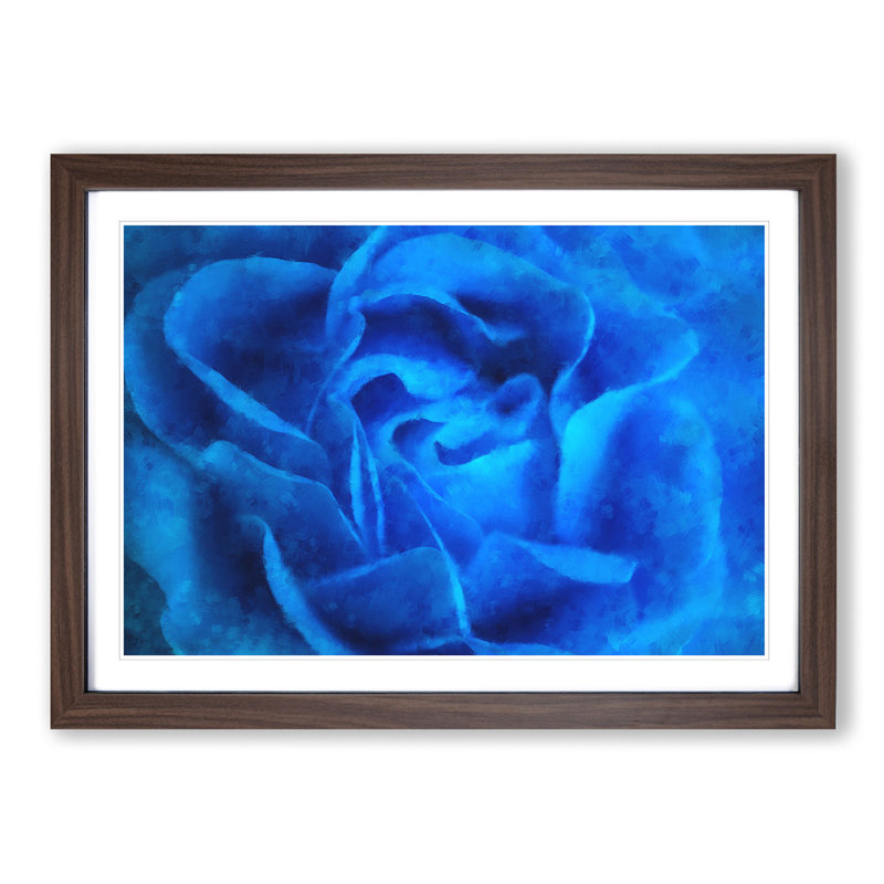 Folded Rose Petals in Blue - Picture Frame Graphic Art Print, Walnut Framed, 62cm H x 87cm W x 2cm D