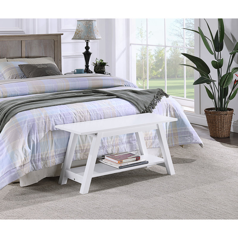 Banc en bois massif avec tablette, blanc
