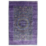Hand Knotted Wool Area Rug in Gray And Purple