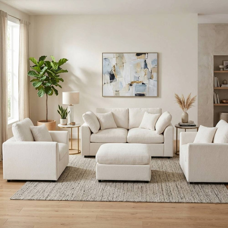 Ensemble de canapés 4 pièces (beige), Chenille beige