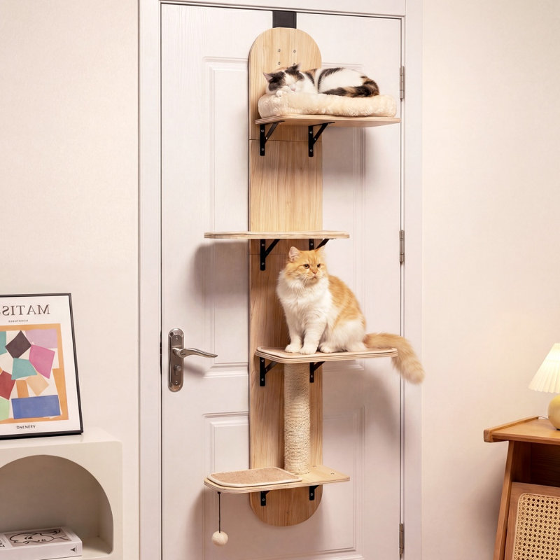 Arbre à chat suspendu à la porte, hauteur réglable sur 4 niveaux, avec coussin moelleux, beige., Beige