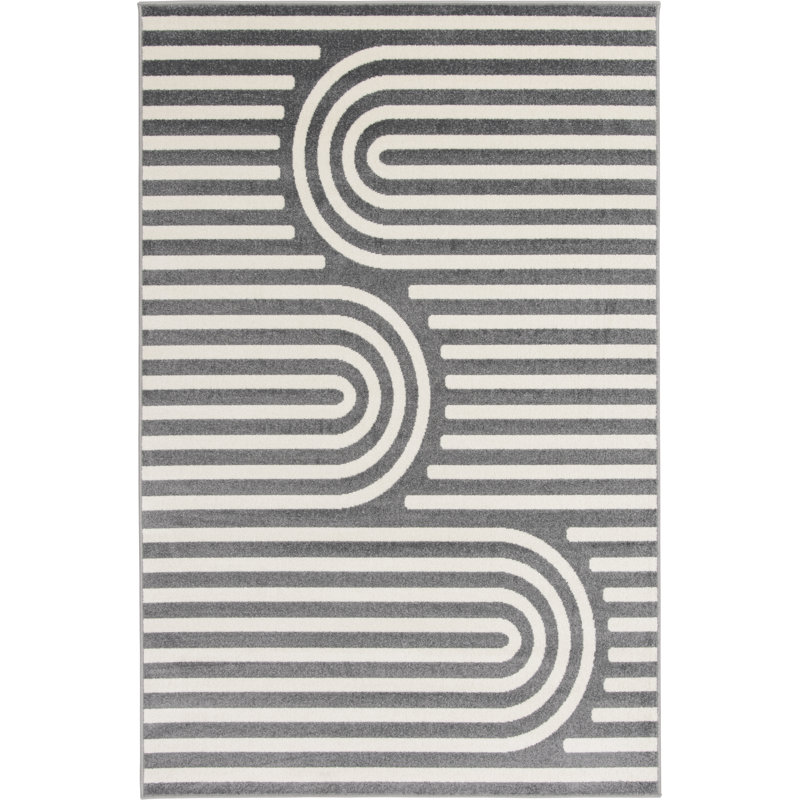 Tapis intérieur / extérieur gris en polypropylène touffeté à la machine Henrikki, Rectangle 9 pi 10 po x 12 pi 10 po