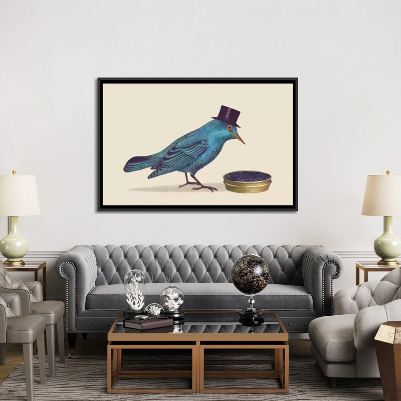 «Gentlebirds Préfér Caviar», impression sur toile tendue, H 40 po x l 60 po x P 1,5 po, Toile avec cadre noir, Pas de tapis
