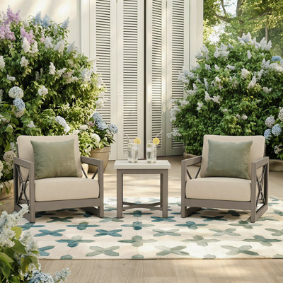 Ensemble de conversation pour patio en aluminium pour 2 personnes avec table d'appoint en béton composite et coussins Sunbrella®