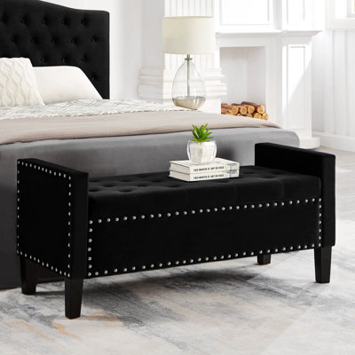 Banc de rangement rembourré capitonné avec accoudoirs