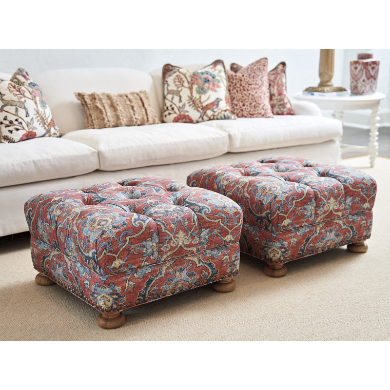 Barclay Butera Upholstery Square Cotton Tufted Ottoman