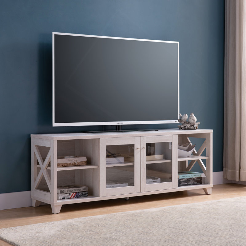 Meuble télé 60 po, meuble télé avec 4 tablettes et armoire centrale transparente 60 po