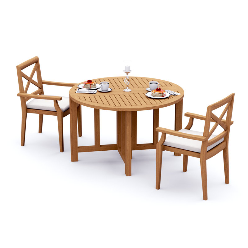 3 Pcs Grade-A Teak Wood Dining Set: 48" Round Butterfly Table And 2 Granada Stacking Arm Chairs #11GR0902, 2