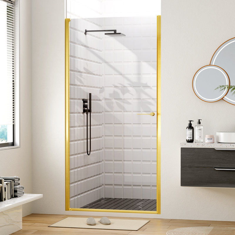34" W X 74" H Pivot Frameless Shower Door, 1/4" (11Mm) Tempered Glass Door, Chrome