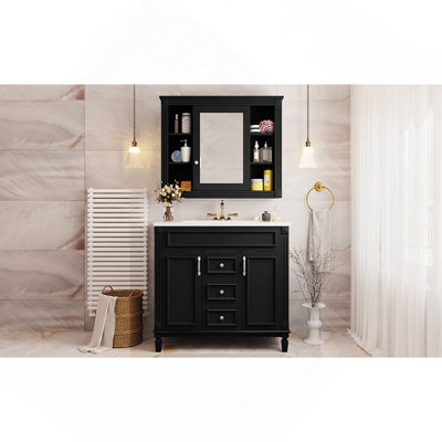 Meuble-lavabo de 36 po avec lavabo supérieur, armoire à miroir noire, armoire de rangement moderne avec 2 portes à fermeture douce, meuble-lavabo simple