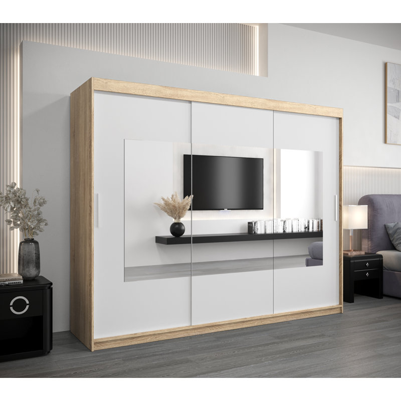 Drusilla 3 Door Manufactured Wood Wardrobe, Sonoma/White
