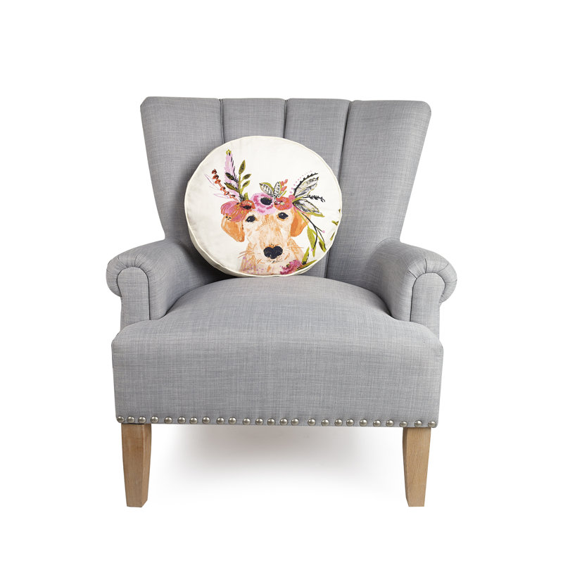 Round Floral Embroidered Cotton Dog Pillow