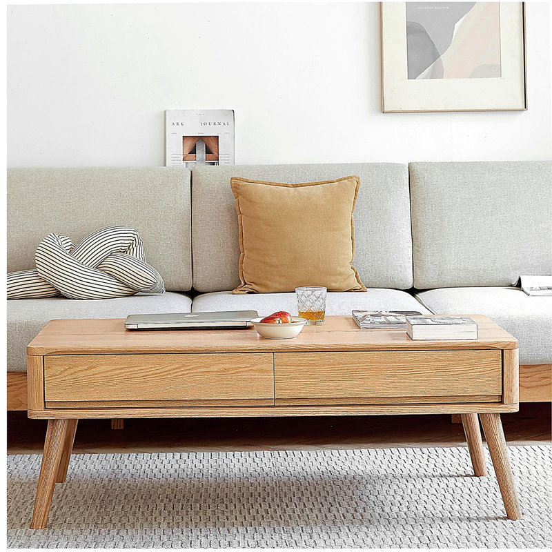 Table basse surélevée Table basse 100% chêne massif avec plateau en bois massif et plateau de table basse Largeur 100 x Profondeur 60 x Hauteur 45 cm Bureau d'étude Facile à assembler