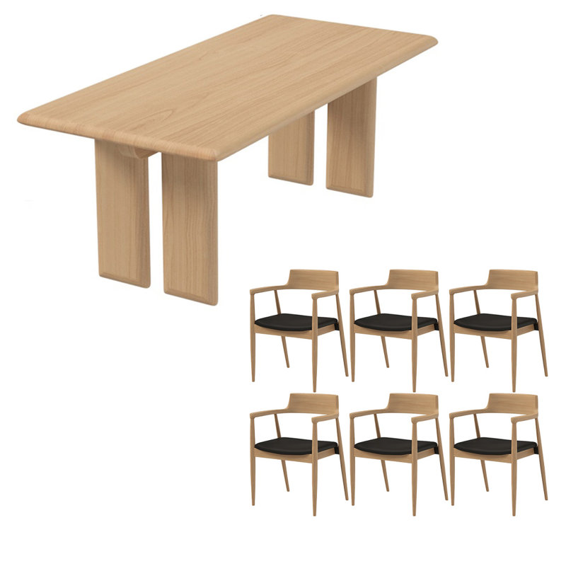 Natural solid wood table set, 29.52"H x 86.61"L x 35.43"W