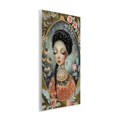 Plaque murale à bordure florale et portrait de femme, design par The Dutch Lady