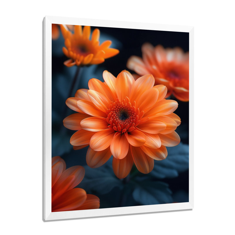 'Orange Green Autumn Blaze Mums - Mums Wall Art, 12" H x 20" W, White Single Picture Framed, Solid Wood