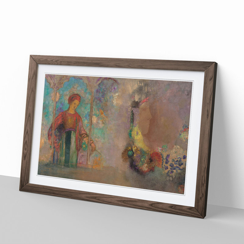 Woman in a Gothic Arcade by Odilon Redon - Picture Frame Painting, Walnut Framed, 27cm H x 36cm W x 2cm D