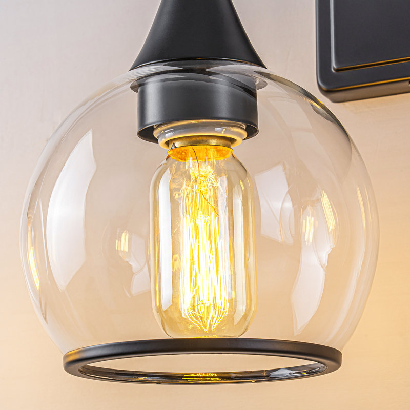 4-Light Modern Clear Globe Glass Shades Vanity Light, Matte Black