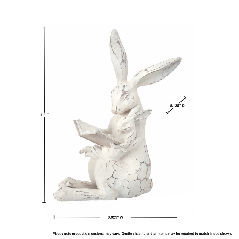 Carved Bunny and Baby with Book