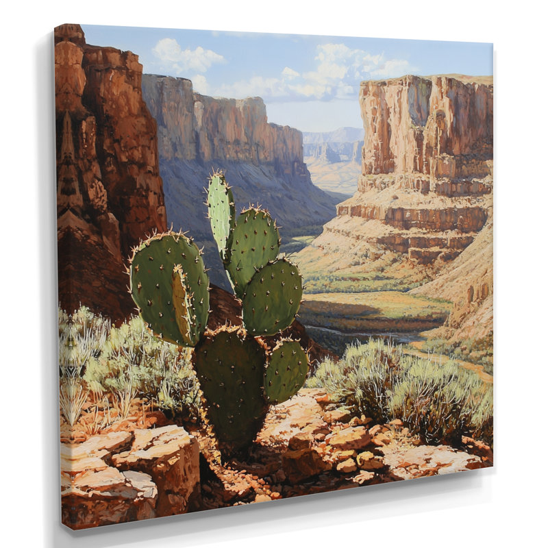 Cactus et le canyon en Arizona I - art mural sur toile cactus, H 16 po x l 16 po, Toile tendue, Ne s’applique pas