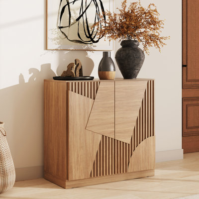 33" Layers Sideboard with Geometric Fluted Panel,Camel